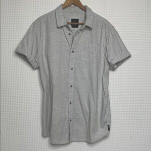 Prana Button Down Organic Cotton Linen Look Pale Gray Size Large